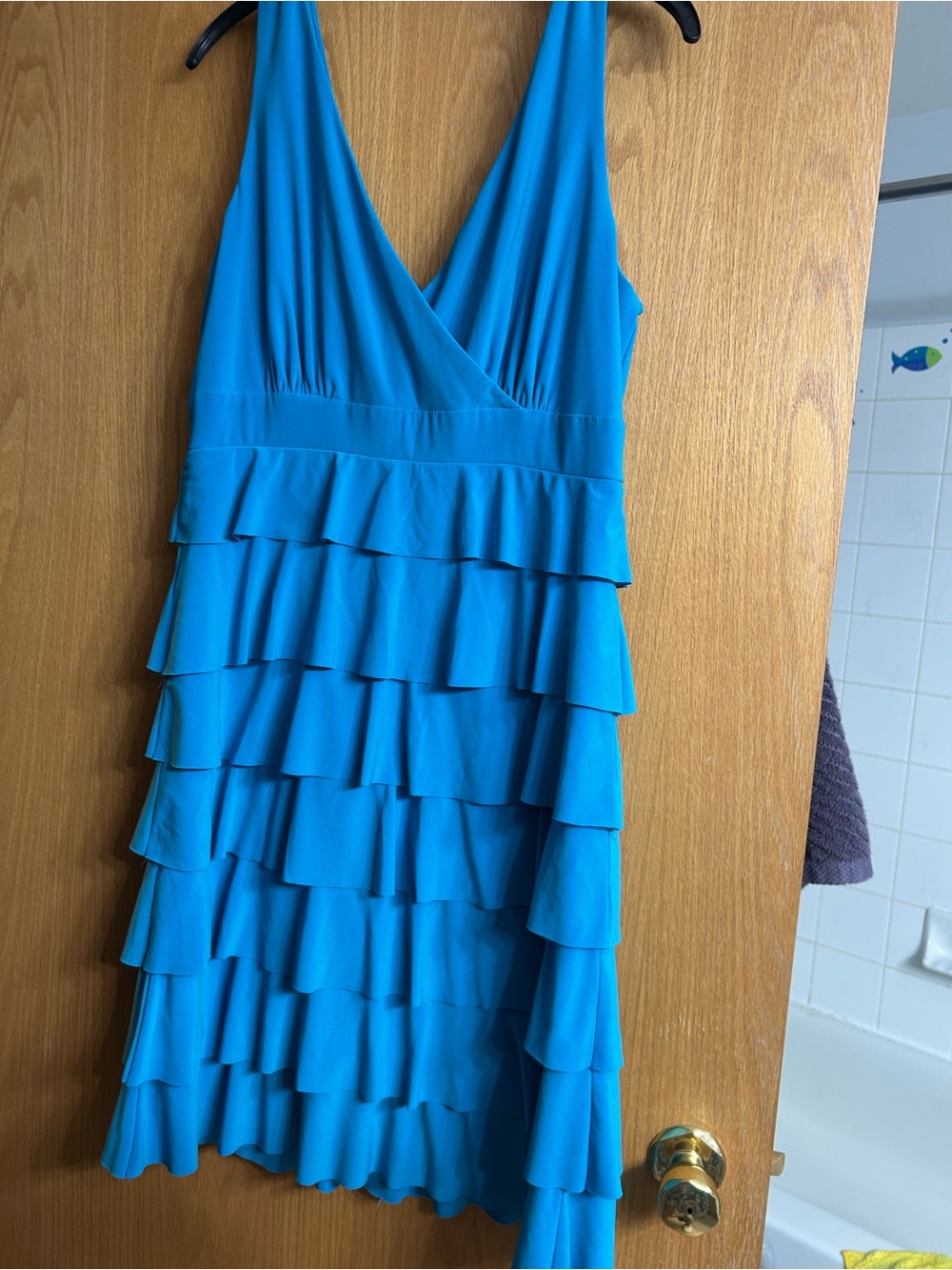 Joseph Ribkoff Teal Blue Tiered Ruffle Midi Dress